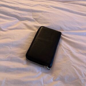 The Horse Black Leather Zip Wallet with Silver Hardware